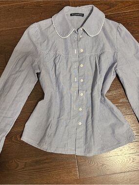 Brandy Melville Blue & White Pinstripe Button-Front Peter Pan Collar Shirt